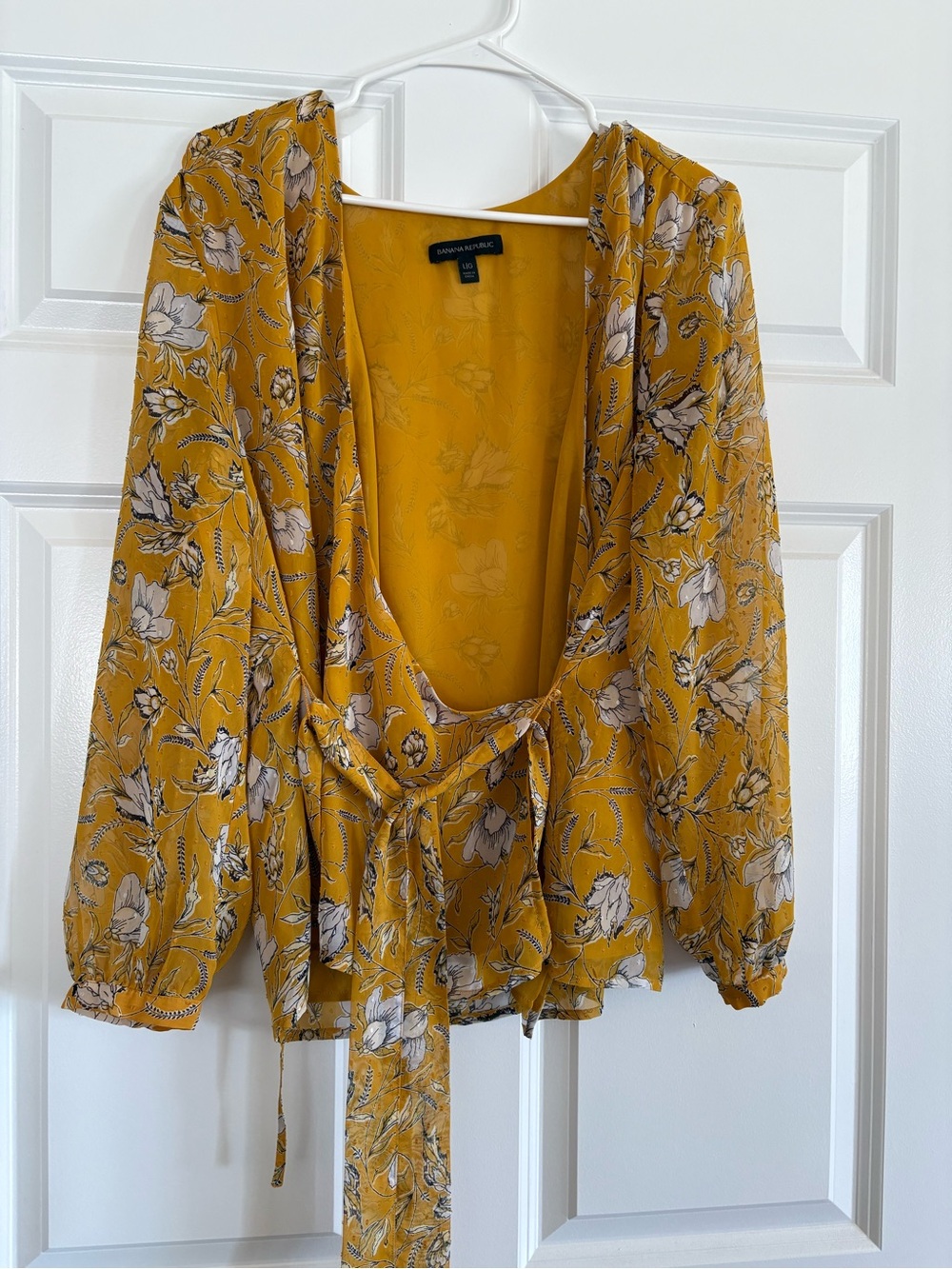 Banana Republic Floral Tie-Front Peasant Blouse - Mustard